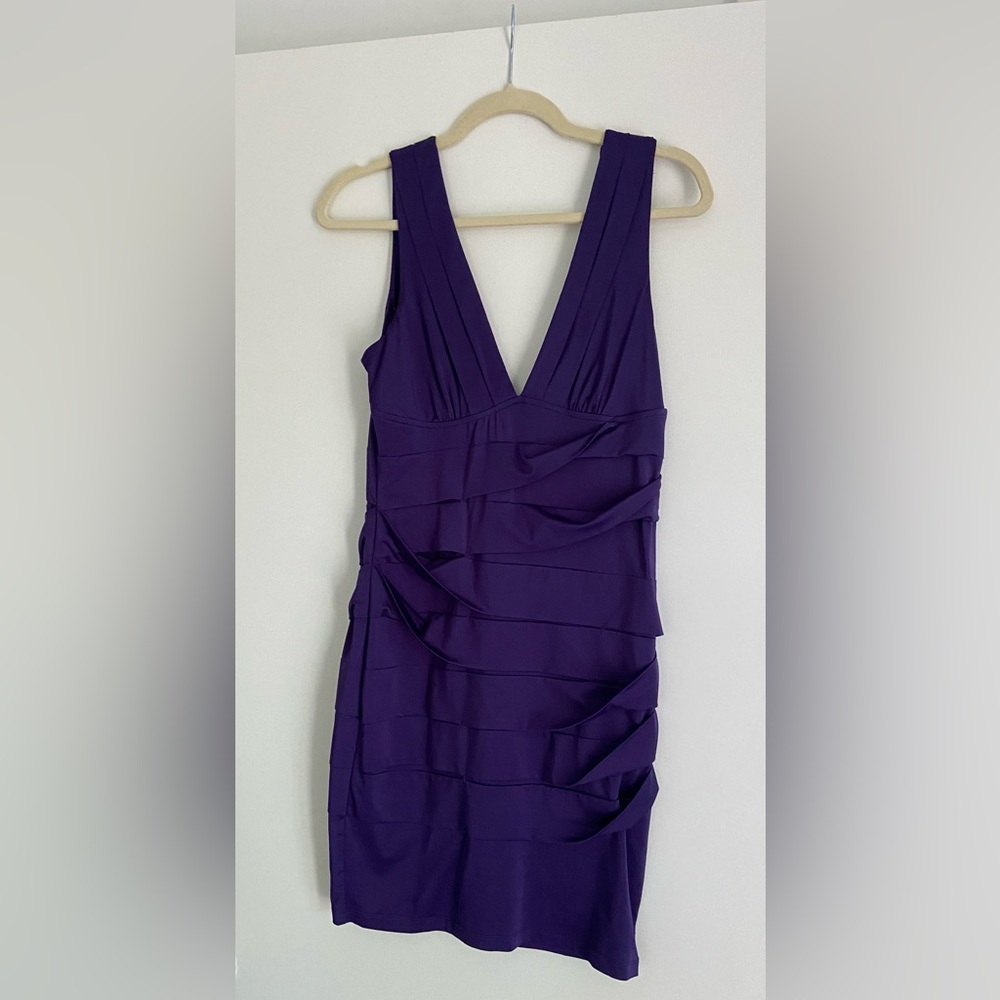 Low Cut Purple Layered Ruffle Mini Dress M
